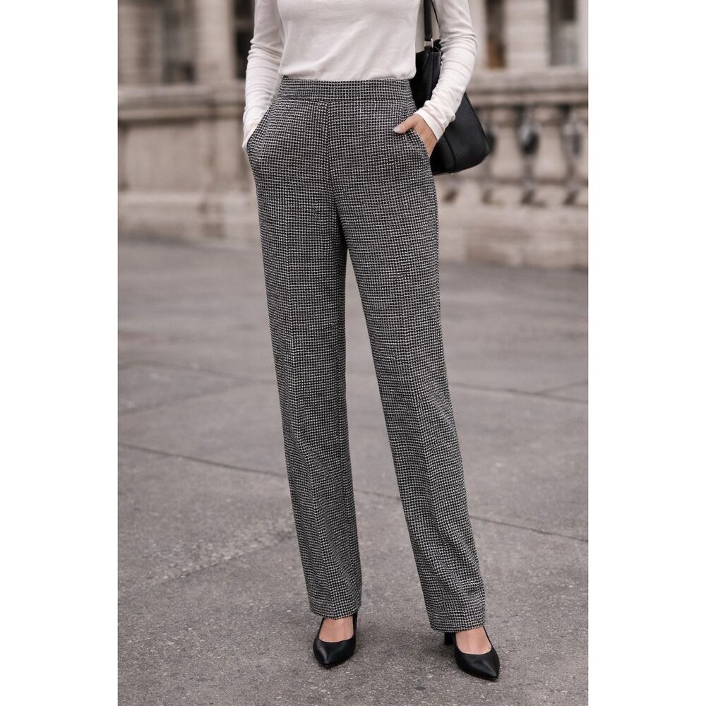 Bloomingdale's Women's High Rise Tweed Like Black White Check Slacks Trousers 6
